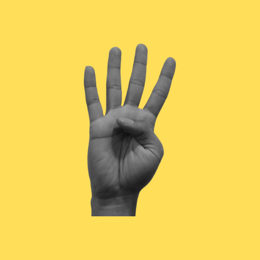 Hand holding up four fingers to signify the number 4.