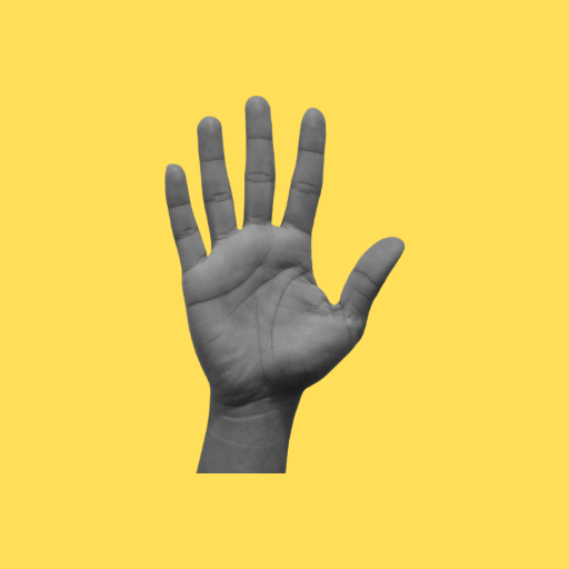 Hand holding up five fingers to signify the number 5.